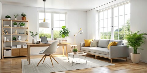 Modern Minimalist Living Room: Natural Light, Cozy Seating, Simple Workspace - Candid Photography