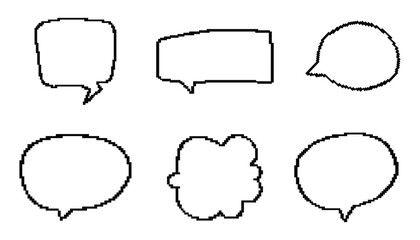 Pixel speech bubble set in 8 bit retro style. Vector message boxes. Classic pixel design for video games, UI, and nostalgic digital art