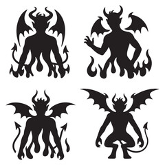 Demon devil and hell silhouettes set, large pack of Silhouette Vector Black Illustration. with white background