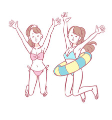 水着を着てジャンプする女性