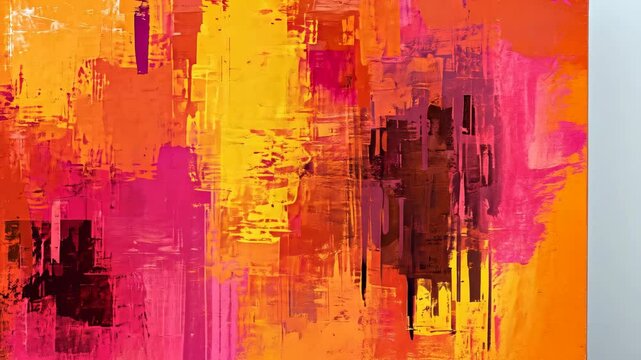 Colorful abstract expressionism painting with texture and bold warm tones creating vibrant layered visual depth and contemporary artistic flair