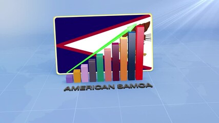 American Samoa Country Flag on Bar Graph Upward Rising Green Arrow Developing Country Concept. Flag of the American Samoa - Powered by Adobe