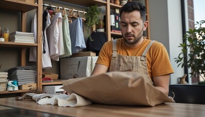 Small Business Owner Carefully Packing An Order For Shipping At Home