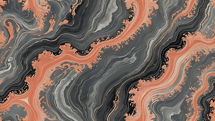 A refined marble swirl of soft coral, volcanic ash gray, and misty beige. Thick, smoky textures flow with subtle opalescent glow, creating a calm yet bold visual.
