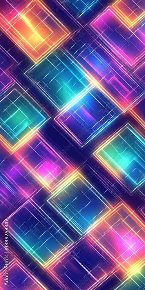 Poster Dynamic colorful abstract pattern with geometric glowing elements in a captivating digital design : Generative AI
