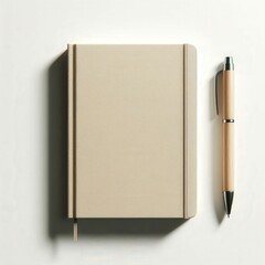 Clean notebook and pen mockup centered on white background, ideal for overlays
