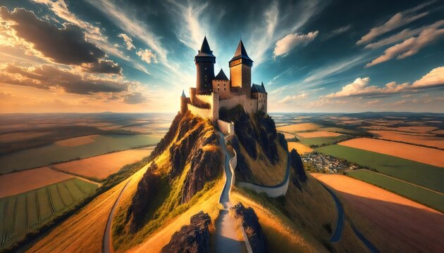 Bezdez castle standing tall on a hill at sunset, czech republic