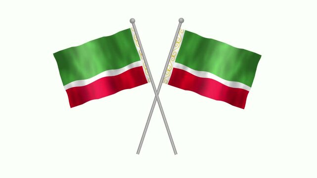 Flag of Chechen, Cross Table flag of Chechen on white screen, Chechen 3D Animation flag waving in the wind isolated on white Background. 
