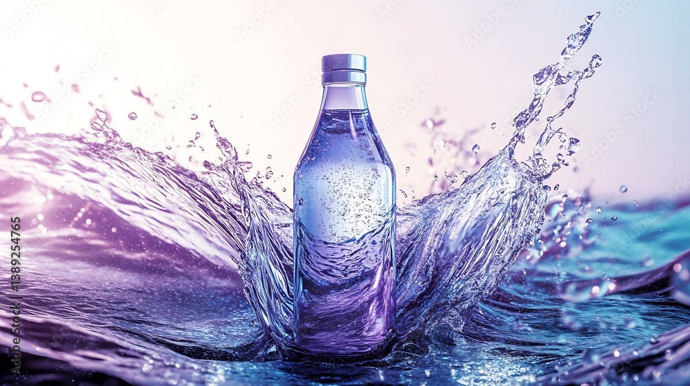 Aufkleber captivating splash of water around a clear glass bottle creating a mystical atmosphere : generative 