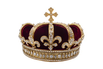 Luxury golden crown with diamonds isolated on transparent background
