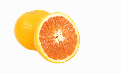 Orange fruit, half, slices  isolated on the white background, clipping path