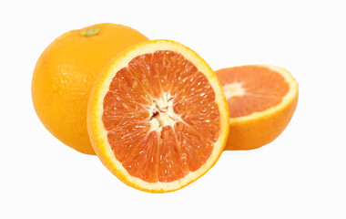 Orange fruit, half, slices  isolated on the white background, clipping path