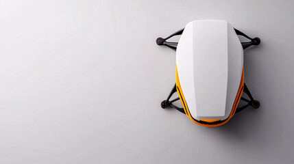 futuristic drone with sleek design is positioned on minimalist background, showcasing advanced technology and innovation in delivery systems