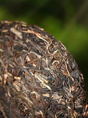 Dried compressed tea leaves, white tea, dry tea in packaging box