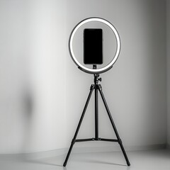 Setting Up Ring Light with Phone on Tripod for Video Recording