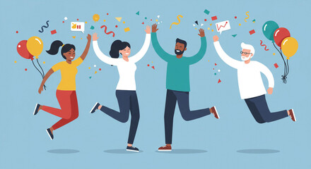 A flat design of team celebrating