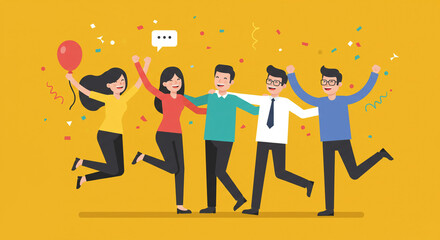 A flat design of team celebrating