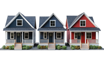 Modern house with a front door and windows on a white background