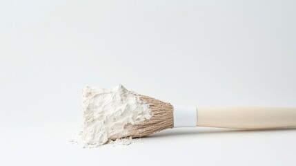 Flour Pastry Brush White Powder Minimalist Style High-Resolution Soft Lighting Horizontal Close-up View Textured Fabric Baking Process White Background Off-white Calm Tones Ideal for Baking Blogs