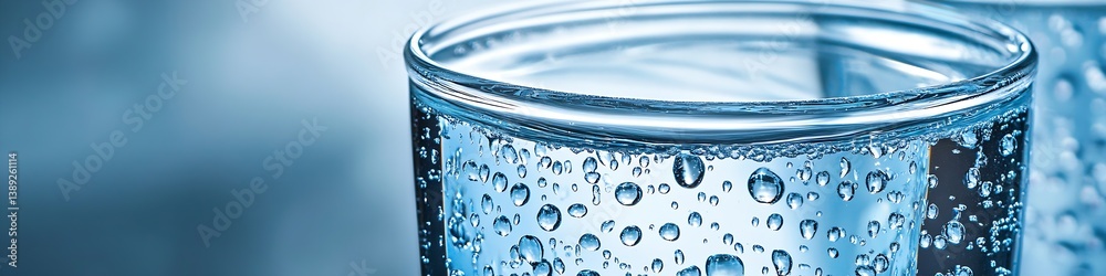 Aufkleber close up shot of two glasses of sparkling water with bubbles and a blue background : generative ai