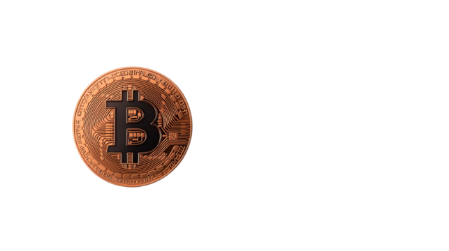 Bitcoin symbol on a white isolated background, representing cryptocurrency and modern finance.