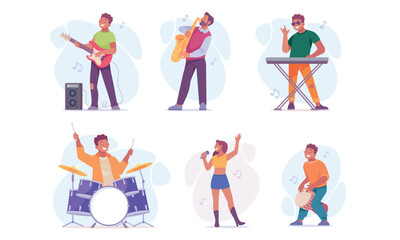 Fototapeta premium Dynamic and Passionate Musicians Engaging in a Vibrant Band Setting Filled with Energy