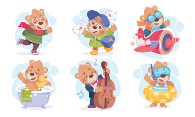 Adorable and Playful Cartoon Bears Delightfully Engaging in Various Fun Activities Together