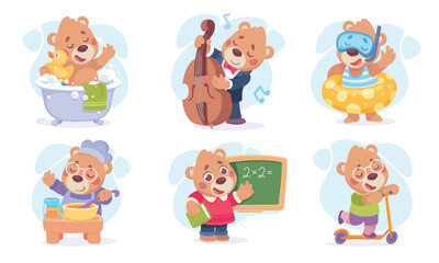 Adorable and Cute Cartoon Bears Engaging in Various Fun Activities and Adventure Together