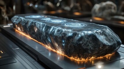Glowing crystal artifact displayed museum exhibit