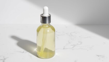 Glass Bottle With Dropper For Cosmetic Or Essential Oils On Marble