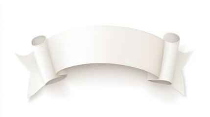 White Ribbon Banner with Rolled Edges on White Background – Elegant Vector Illustration for Design Use