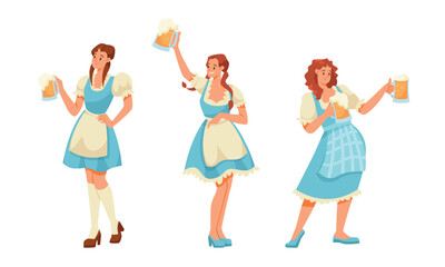 Beer Festival with People Characters Celebrating Holiday Vector Set