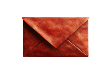 Elegant vintage envelope in rich brown leather texture, isolated on white background, ideal for invitations or letters.