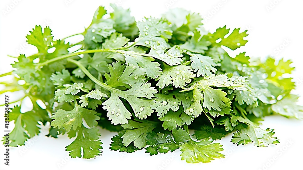 Poster bunch of fresh cilantro leaves sparkling with moisture highlighting its vivid green color : generati