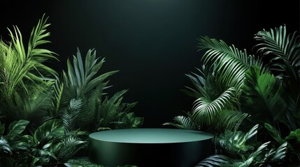 Dark Green Podium Surrounded by Tropical Plants
