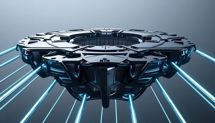 Scifi Technology Futuristic Object With Blue Light Beams On Neutral Background