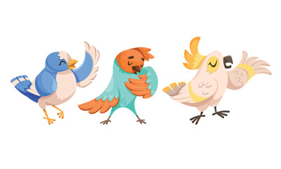 Cute Bird with Feathers Singing Song Vector Set