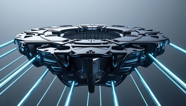 Scifi Technology Futuristic Object With Blue Light Beams On Neutral Background