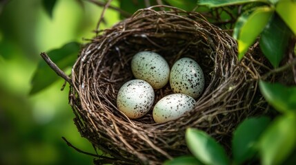 Obraz premium Nest with speckled eggs