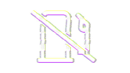 Icon gas pump slash is distorted. Glitch. Noise, chromatic aberration, geometric distortion