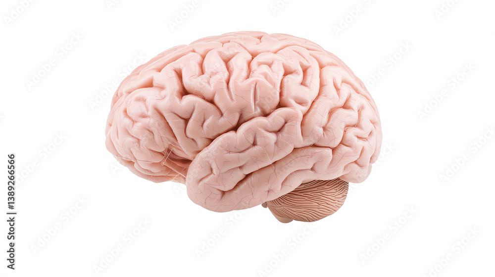 Poster human brain, detailed structure, isolated on white background, representation of intellect and menta