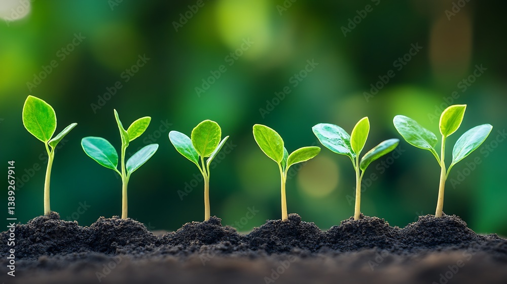 Poster growing beyond six stages of seedling progression against a verdant background : generative ai