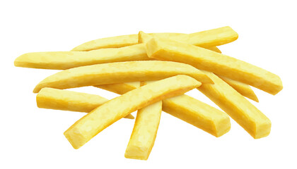 Delicious french fries. French fries are deep-fried potatoes. Yellow sticks, isolated on white background. Fast Food. Unhealthy tasty food. Realistic 3d vector illustration.
