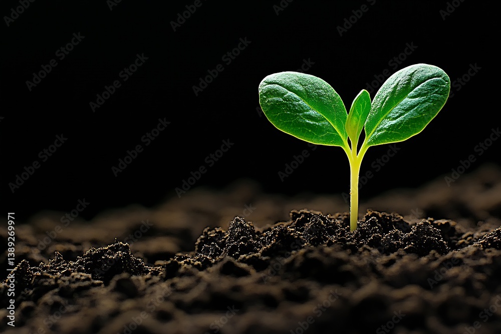 Aufkleber vibrant green seedling breaking through dark soil representing new beginnings and growth : generativ