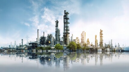 Obraz premium Double Exposure Image of Oil Refinery Plant at Gigapixel Standard