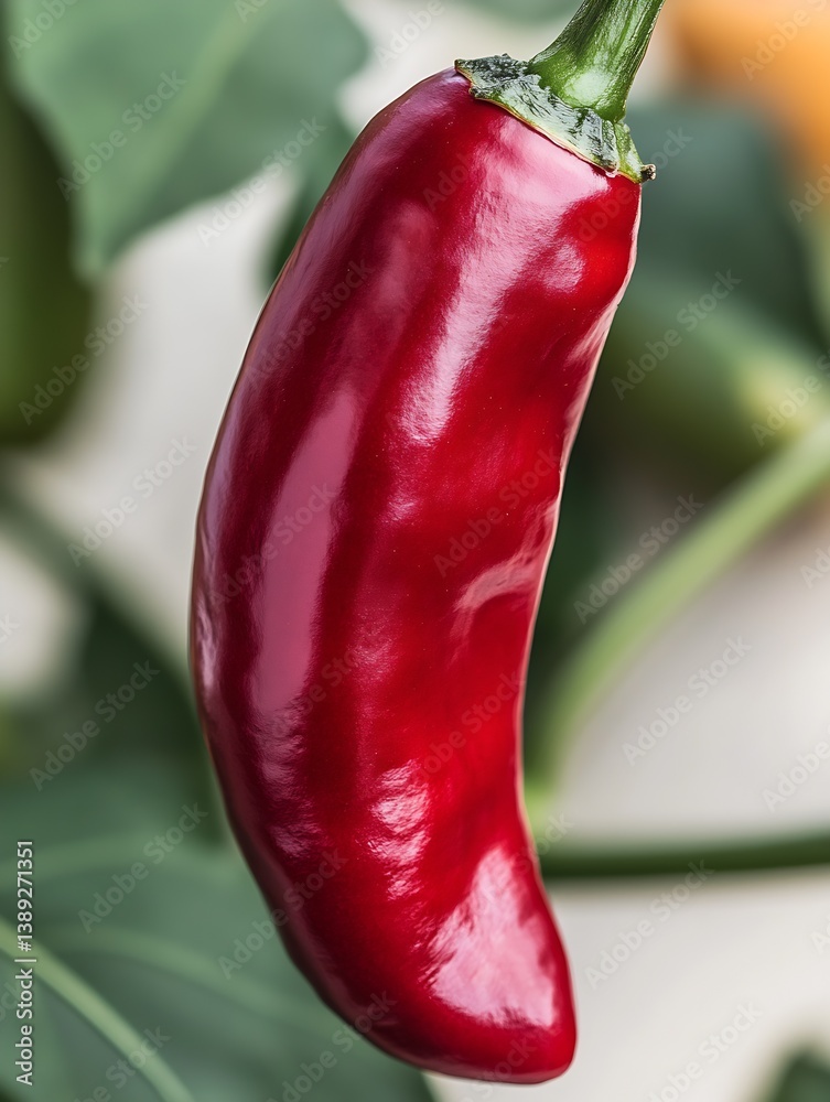 Poster close up image of a glossy red chili pepper showcasing its shine and vibrant color : generative ai