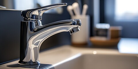 Chic kitchen faucet with a brilliant chrome finish designed to enhance contemporary interiors : Generative AI