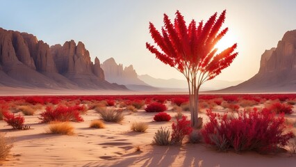 "A peaceful desert sunrise, with the first light of dawn gently touching the land, heralding the start of a new day."