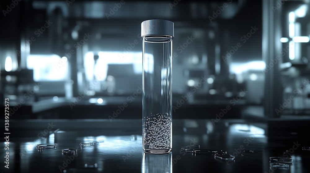 Aufkleber high-quality glass test tube with bubbles reflecting lights in a contemporary laboratory environment