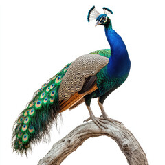 Obraz premium Graceful Peacock Perch on transparent background